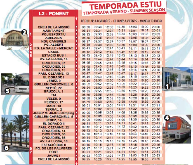 Horari del bus urb&agrave; de Cambrils per aquest estiu. 2013