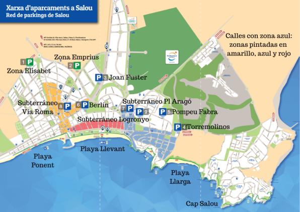 Mapa de dónde aparcar en Salou gratis