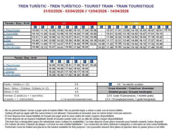 Horarios y paradas Tren Tur&iacute;stico 2026