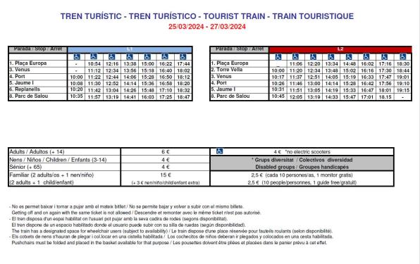 Schedules and prices of the Salou tourist train Easter Week 2024