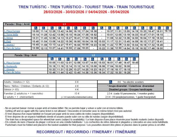  Schedules and stops Tourist train Salou Easter 2026