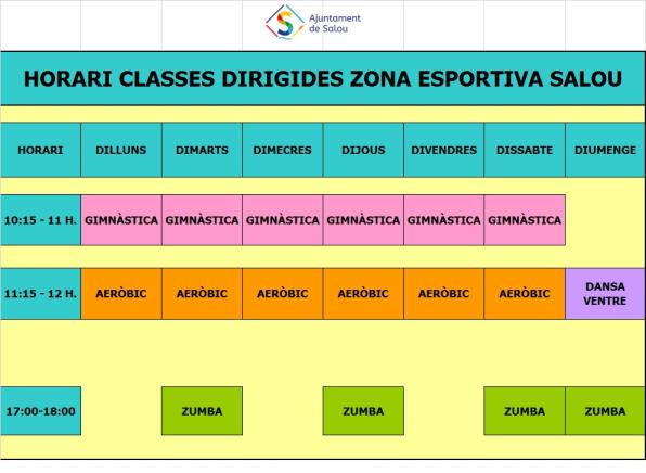 Calendar of the activities at the Zona Esportiva of Salou
