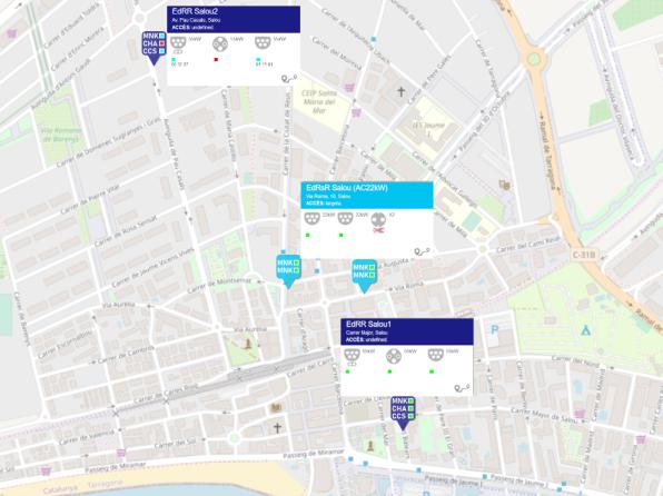 Mapa punts recàrrega cotxes elèctrics a Salou